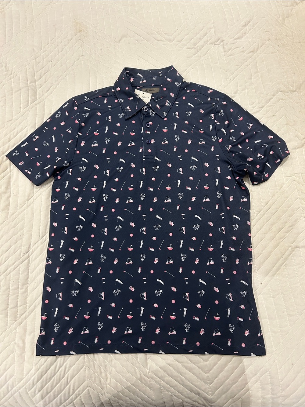 Kyodan Navy Polo with Pink & White Golf Motif